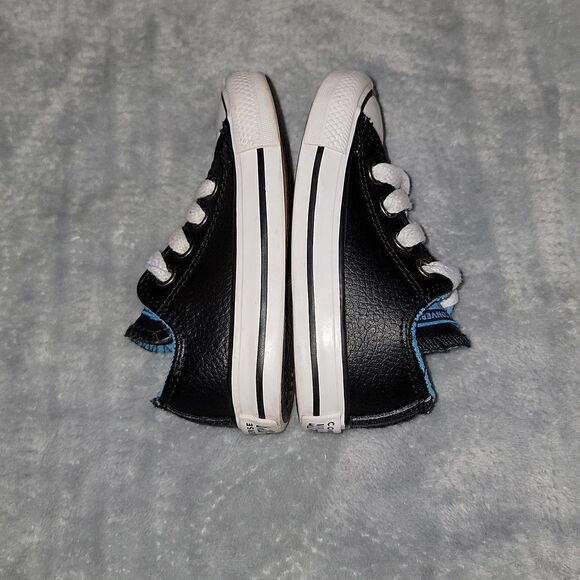 Converse All Stars Low Black Leather Blue Trim CTSA Shoes Baby Size 4 - Picture 11 of 12